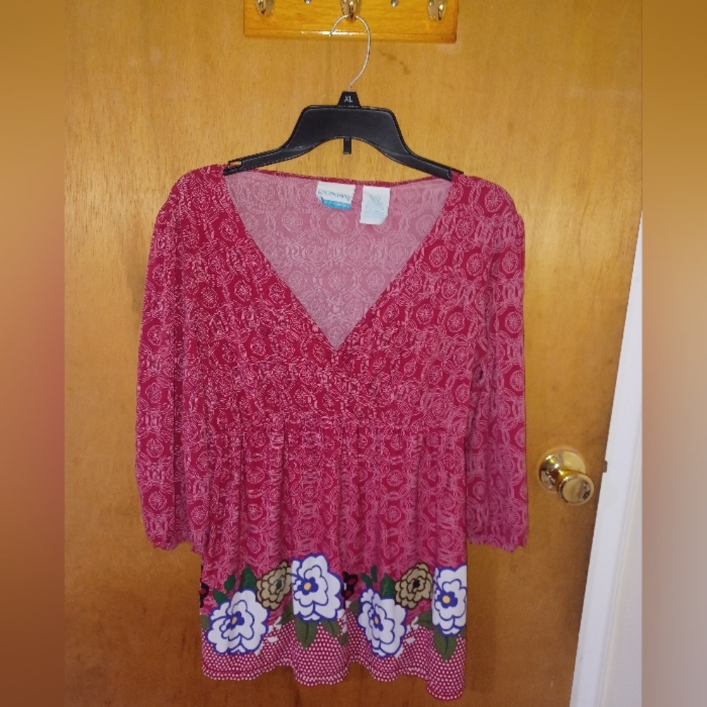 Maternity Magenta Peplum Blouse with 3/4 Sleeves
